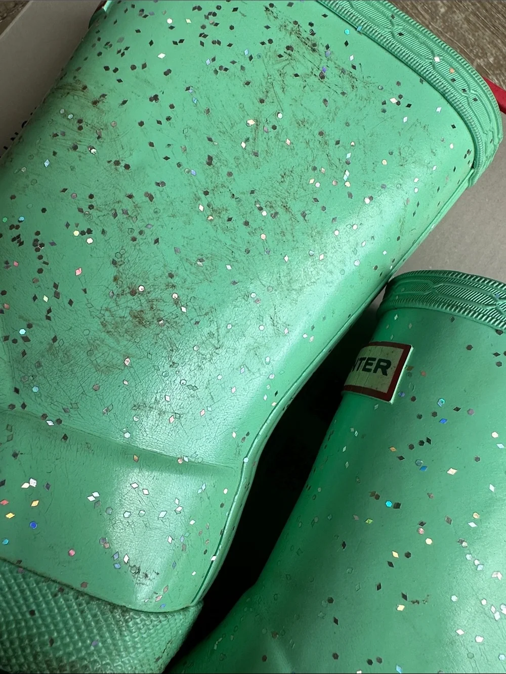 Hunter Kids Mint Glitter Rain Boots